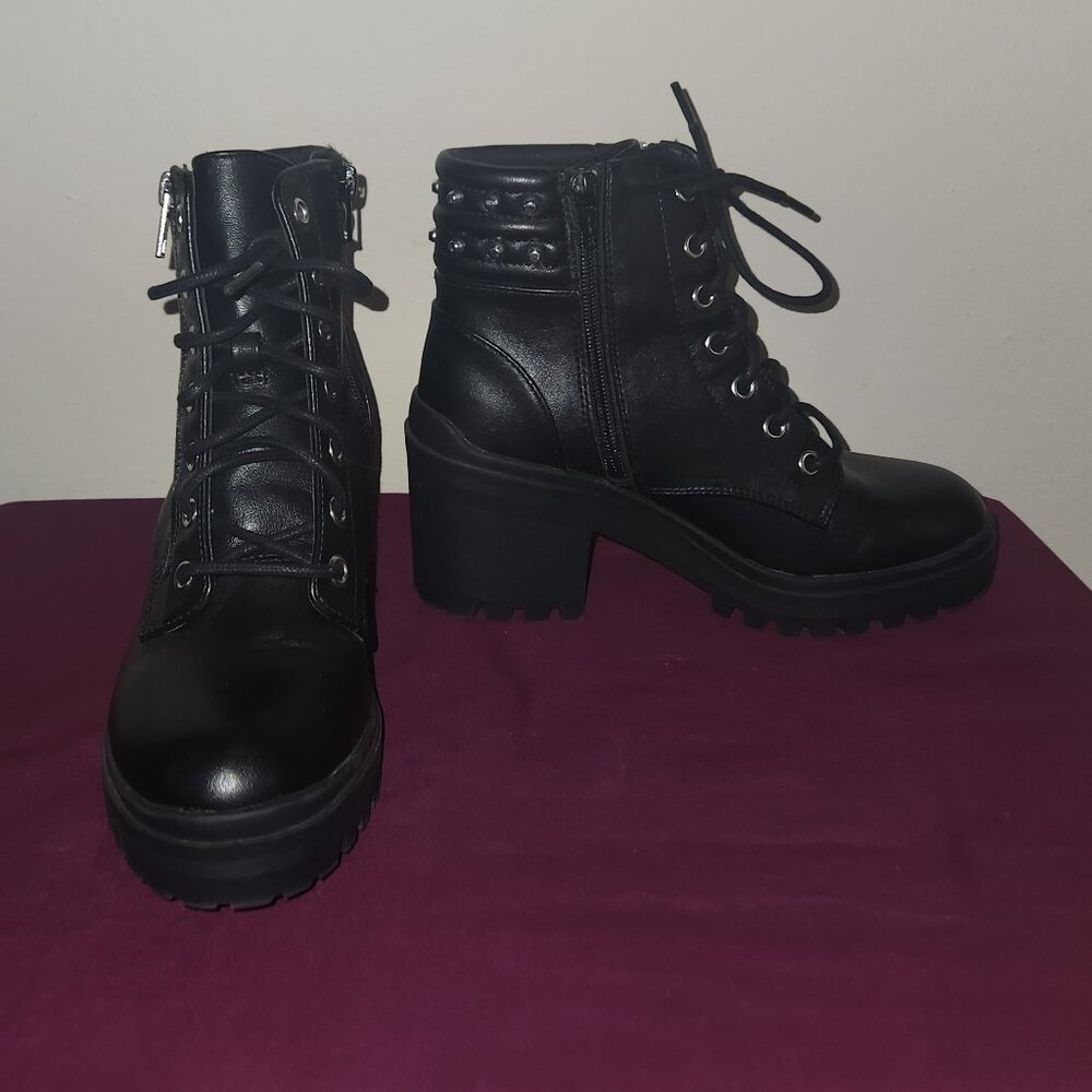 No Boundaries Black Studded Boots Size 6 Goth Grunge Chunky Side Zip Lace Up